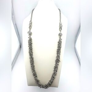 Elegant Silver Crystal Beaded Statement Necklace